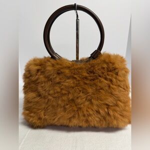 KIKO Hug bag Faux Fur Tan Handbag with Circular Handles